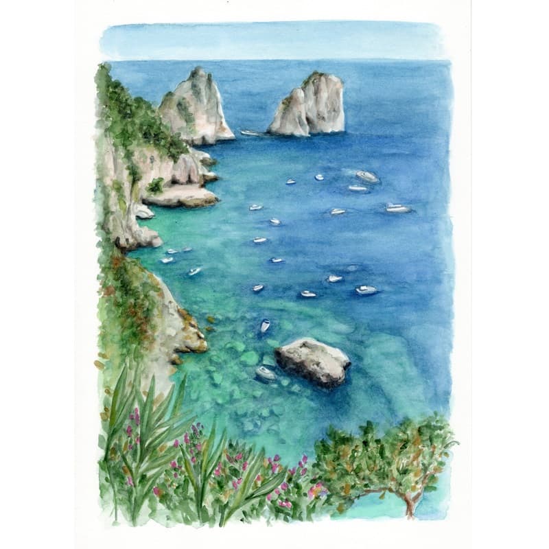 Acquerello dei Faraglioni di Capri
