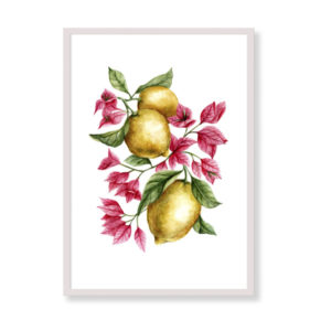 Lemons and bouganvillea è una stampa artistica per decorare le pareti di casa o del tuo ufficio. E' una stampa in acquerello realizzata in Italia